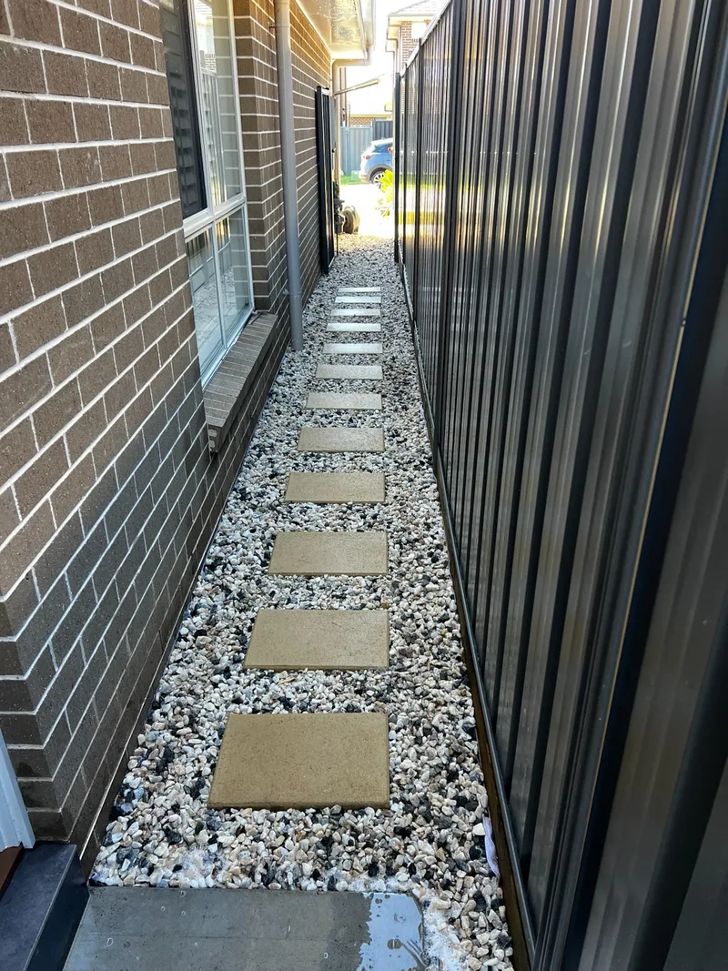 Alternate view of the completed stepping-stone and gravel path.